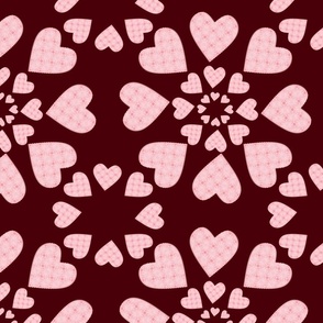 (L) Rose Pink & Pink Hearts on Burgundy_Lovely Sweet Heart Valentine Pattern