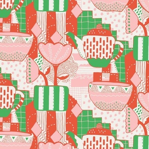 Large - Christmas home decor, cheerful wallpaper, Colorful Christmas designs, Red, Pastel Pink, Green.