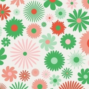 Large - Christmas multi floral fun,festive Christmas flowers, red, pink, green, white