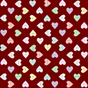 (L) Sweet Heart Words Candy Valentine Print Design on Burgundy