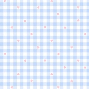 Blue Gingham and pastel pink sweet hearts