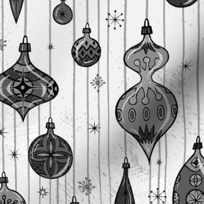 Atomic bauble decoration design “Surrealist Baubles” in black, white and greys