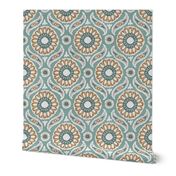 Tile Pattern - Soft Orange, Aqua, Blue, 