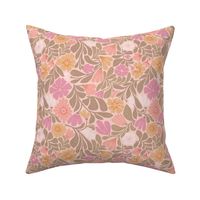 Botanical Floral Pattern in classic, elegant with pink, orange, yellow colors