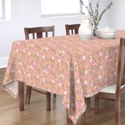 Botanical Floral Pattern in classic, elegant with pink, orange, yellow colors