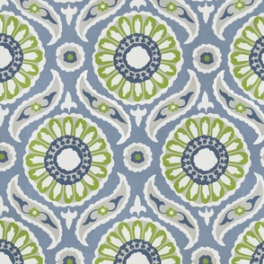 Tile Pattern - Dusky Blue, Lilac Blue,  Lime, Green, Medium Scale