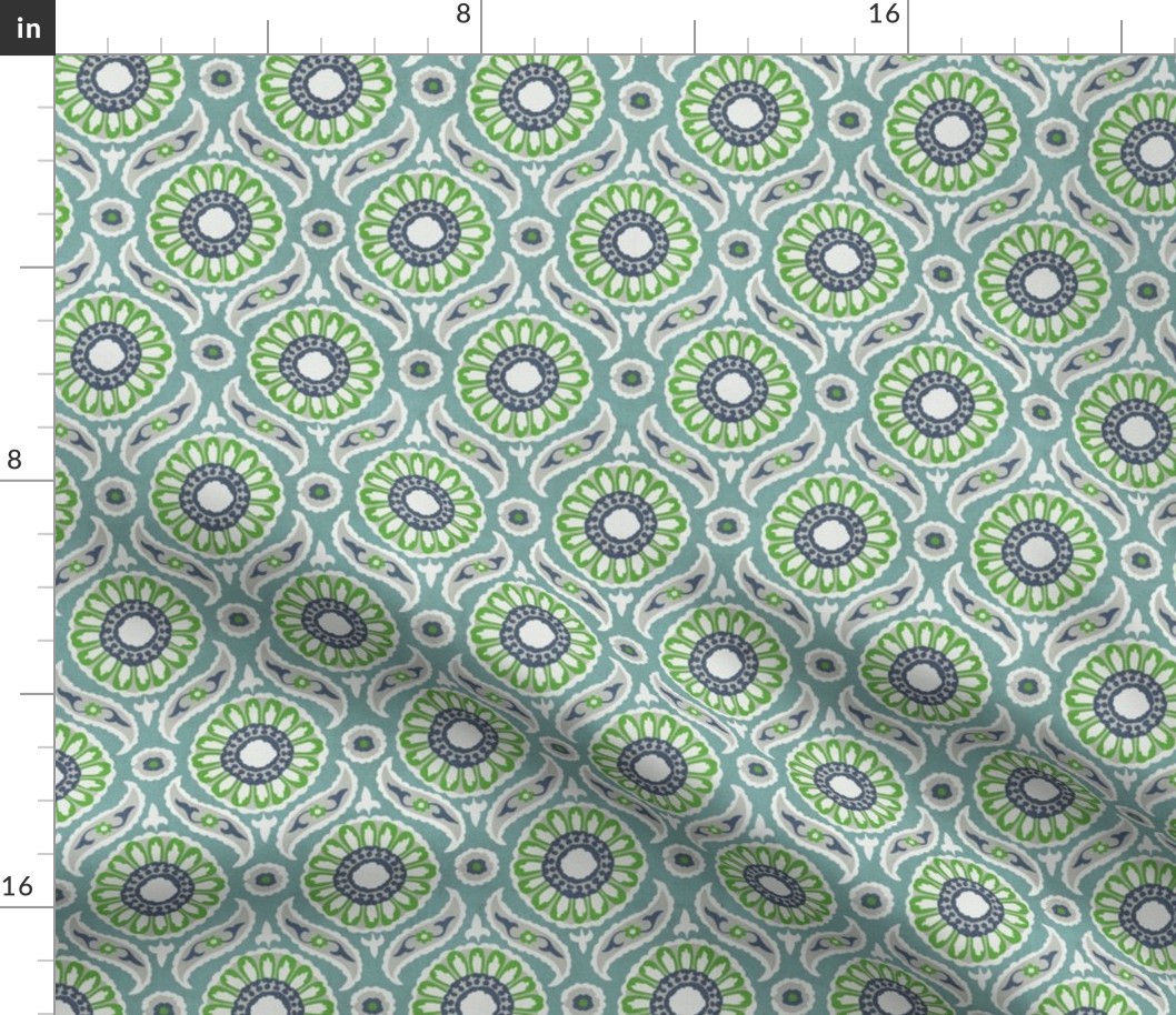 Tile Pattern - Green, Blue, White, Medium Scale,