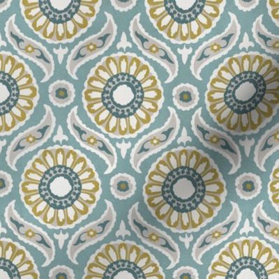 Tile Pattern - Sky Blue, Warm Yellow, Medium Scale