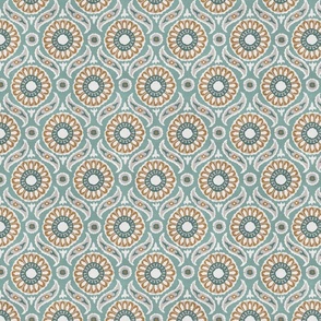 Tile Pattern - Soft Orange,  Aqua,  Blue, Medium Scale,