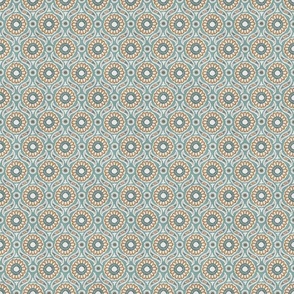 Tile Pattern - Soft Orange,  Aqua,  Blue, Small Scale