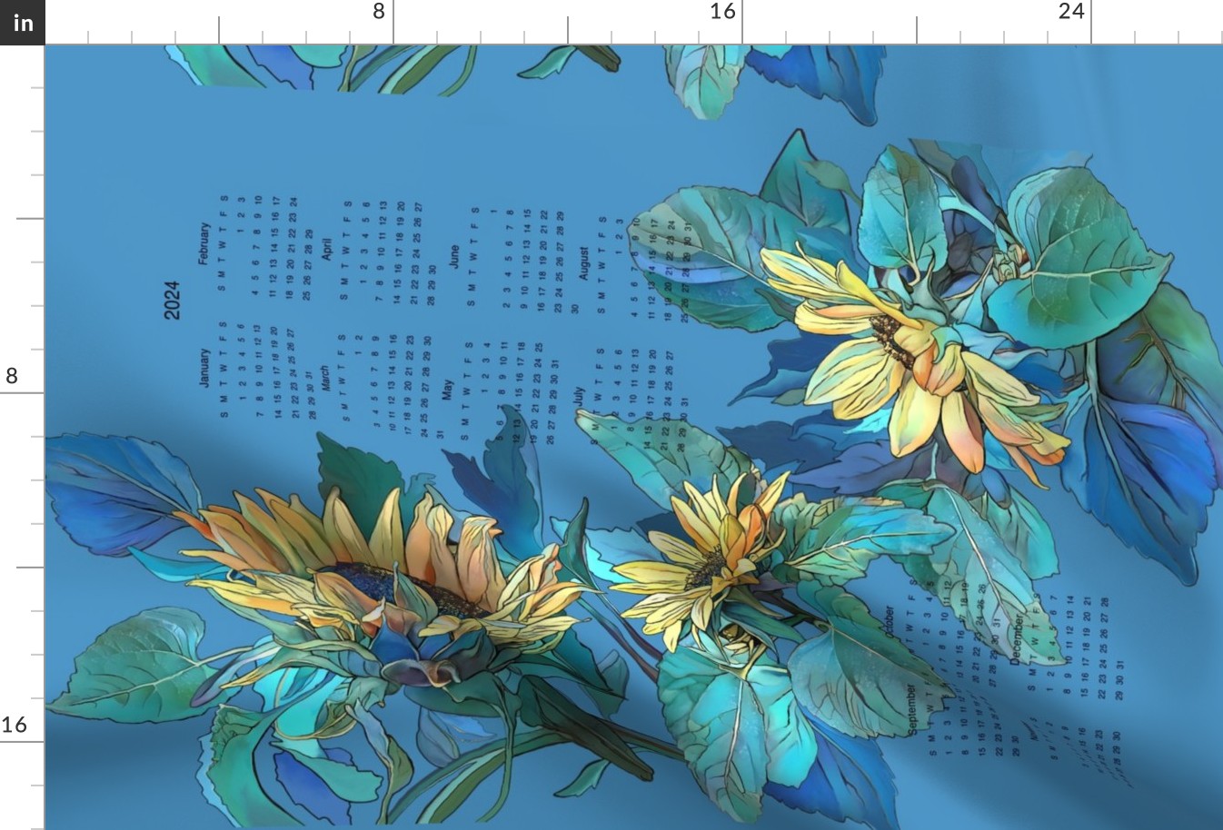2024 Sunflower Wall Hanging Calendar - blue