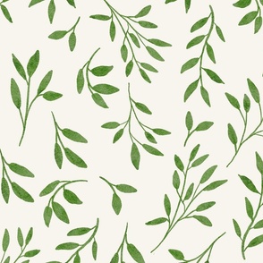 Large Scale|Hand-painted watercolor leaves| Green and cream