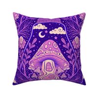 Whimsical surreal mushroom garden inside a bulb  purple and pink - home decor - wallpaper - floral .