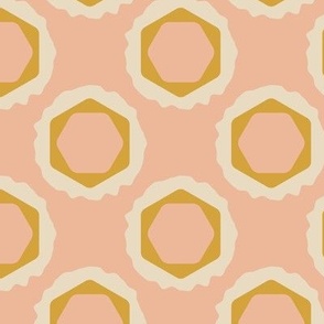Honeycomb Blooms | pink, white, gold, floral design, geometric pattern