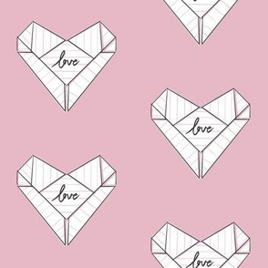 love heart origami paper hearts - pastel cotton candy pink, black and white