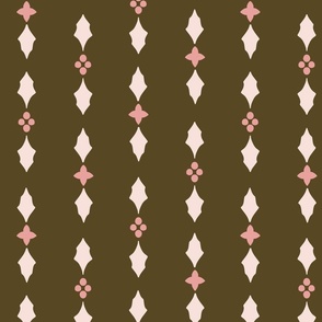 Decorative holly stripes– pastel  pink , light pink and dark brown  // Medium scale