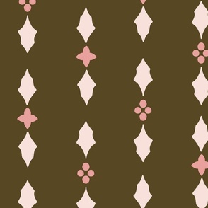 Decorative holly stripes– pastel  pink , light pink and dark brown  // Big scale