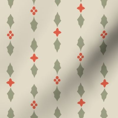 Decorative holly stripes– olive green, terracotta orange and light sage green  // Small  scale