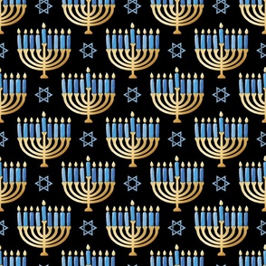 Golden hanukkah menorah with candles on black | medium