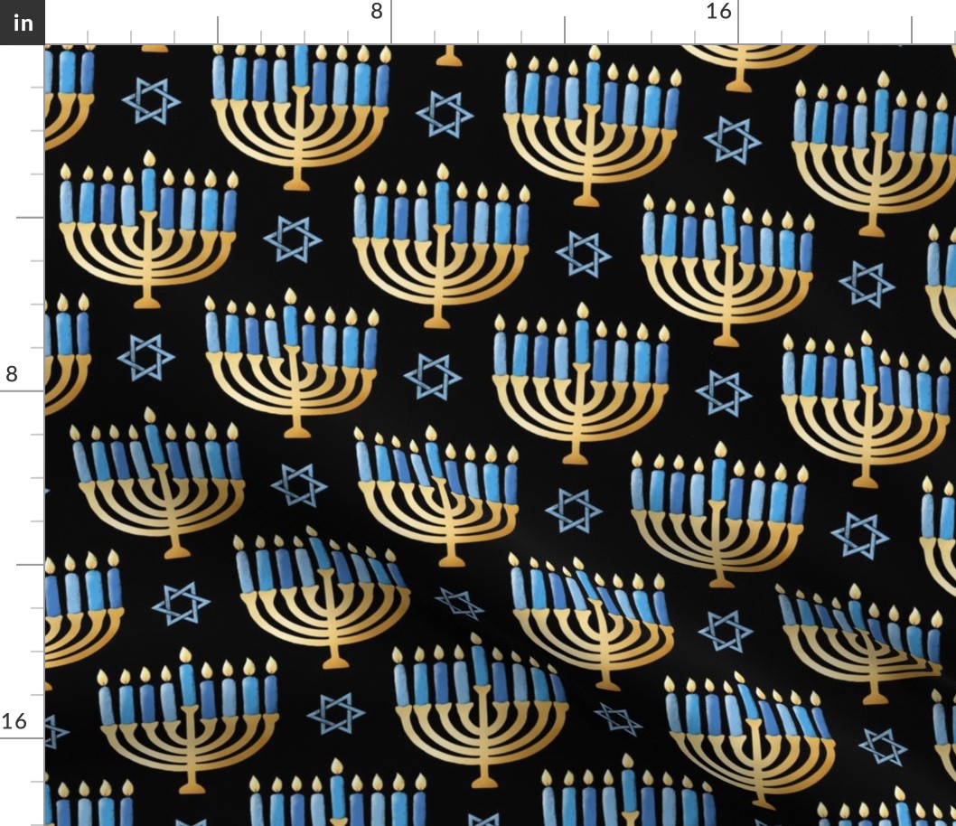 Golden hanukkah menorah with candles on black | medium