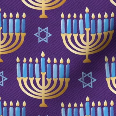 Golden hanukkah menorah with candles on textured purple | medium