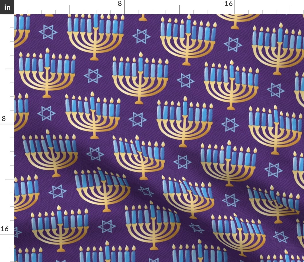 Golden hanukkah menorah with candles on textured purple | medium