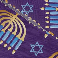 Golden hanukkah menorah with candles on purple | large