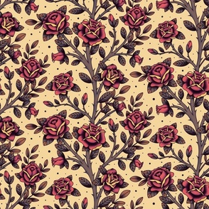 Roses on beige background Venice - small scale