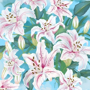 White Lilies with pink