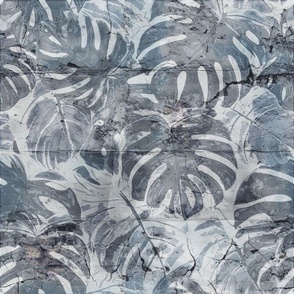 Monstera leaves tropical fantasy wall concrete