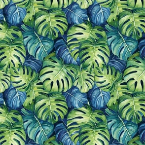 Monstera leaves tropical fantasy green blue