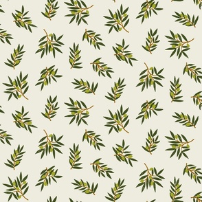 Rustic scattered olive branches green on cream small