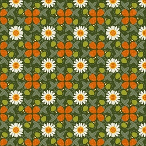Strawberry flower and bees geometric organic kitchen tiles green