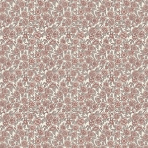 Wonderland Rose- SMALL SCALE- Light Redend Point and Mindful Gray on Natural Linen