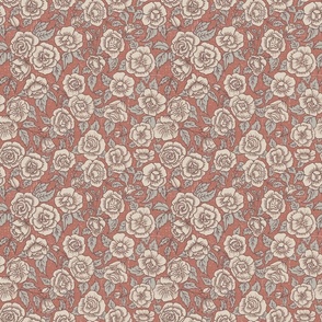 Wonderland Rose- MEDIUM SCALE -natural linen roses on rojas dust with mindful gray