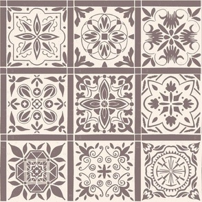 Aubergine Brown Spanish Mosaic Tiles - Dark Pink Mauve