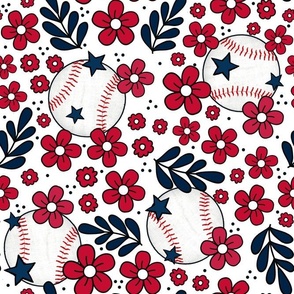 Large Scale Team Spirit Baseball Floral in Boston Red Sox Colors Red and Navy Blue
