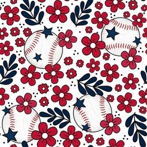 Medium Scale Team Spirit Baseball Floral in Boston Red Sox Colors Red and Navy Blue