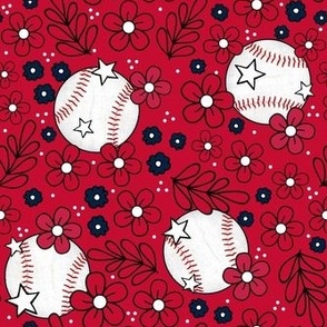 Medium Scale Team Spirit Baseball Floral in Boston Red Sox Colors Red and Navy Blue
