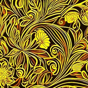 Yellow line flowers on dark background