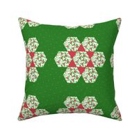Christmas Quilt Square Flower Design in Red and Green