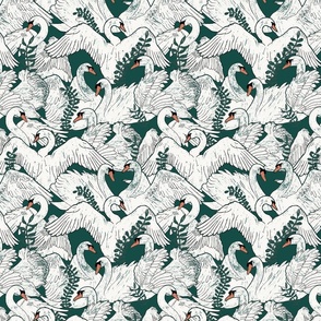 Swans a Swimming in dark green 8.5x10in - large scale