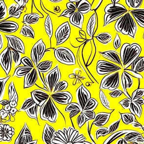 Black flowers and yellow background