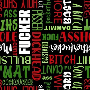 Large Scale Sweary Naughty Christmas Word Cloud on Black