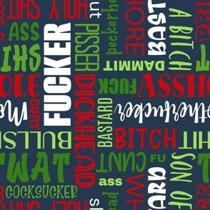 Large Scale Sweary Naughty Christmas Word Cloud on Navy