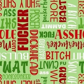 Medium Scale Sweary Naughty Christmas Word Cloud Red and Green