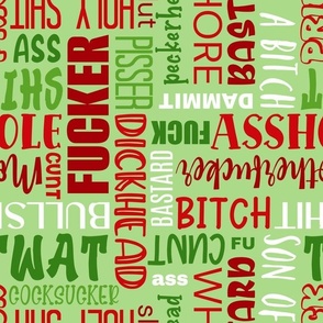 Large Scale Sweary Naughty Christmas Word Cloud Red and Green