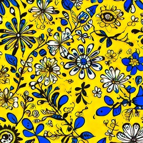 abstract yellow and blue flowers