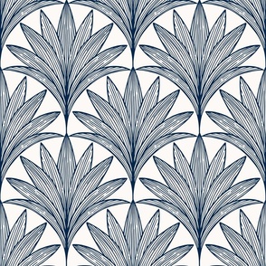 Art Deco Palm Leaf Scallop, Navy Blue and Cream, Large 