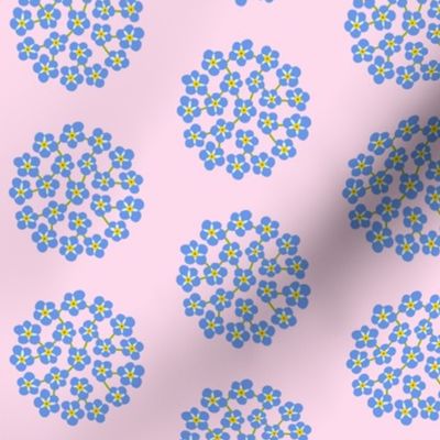 Blue Forget-Me-Not Flower Circle Doilies on Pink for Home Decor and Wallpaper